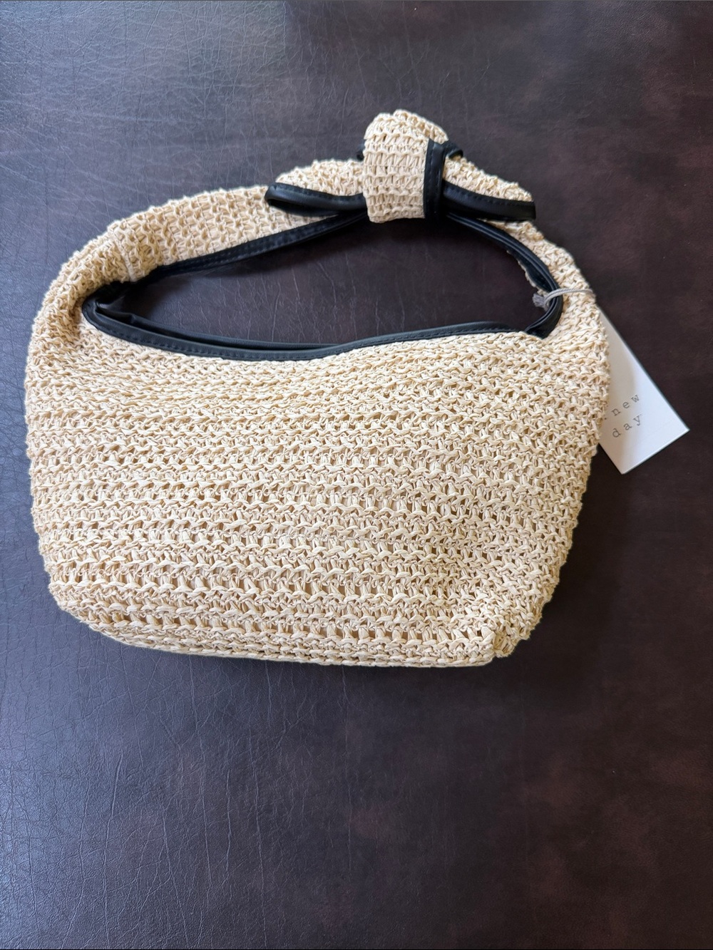 Target Cream Woven Shoulder Bag with Black Trim